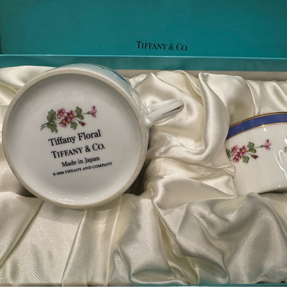 Tiffany & Co. White Mugs with Blue and Floral Design - Picture 3 of 7